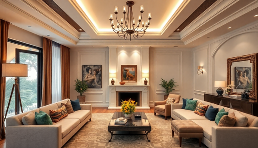 beautiful living room with different kind and grand of light fixtures