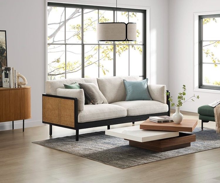 Modern living room with unique living room furniture including a stylish sofa and a contemporary coffee table