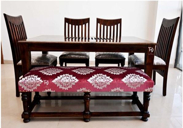 6 seater Dinning Table with knock down legs, 4 chairs and one bench: Sheesham Wood