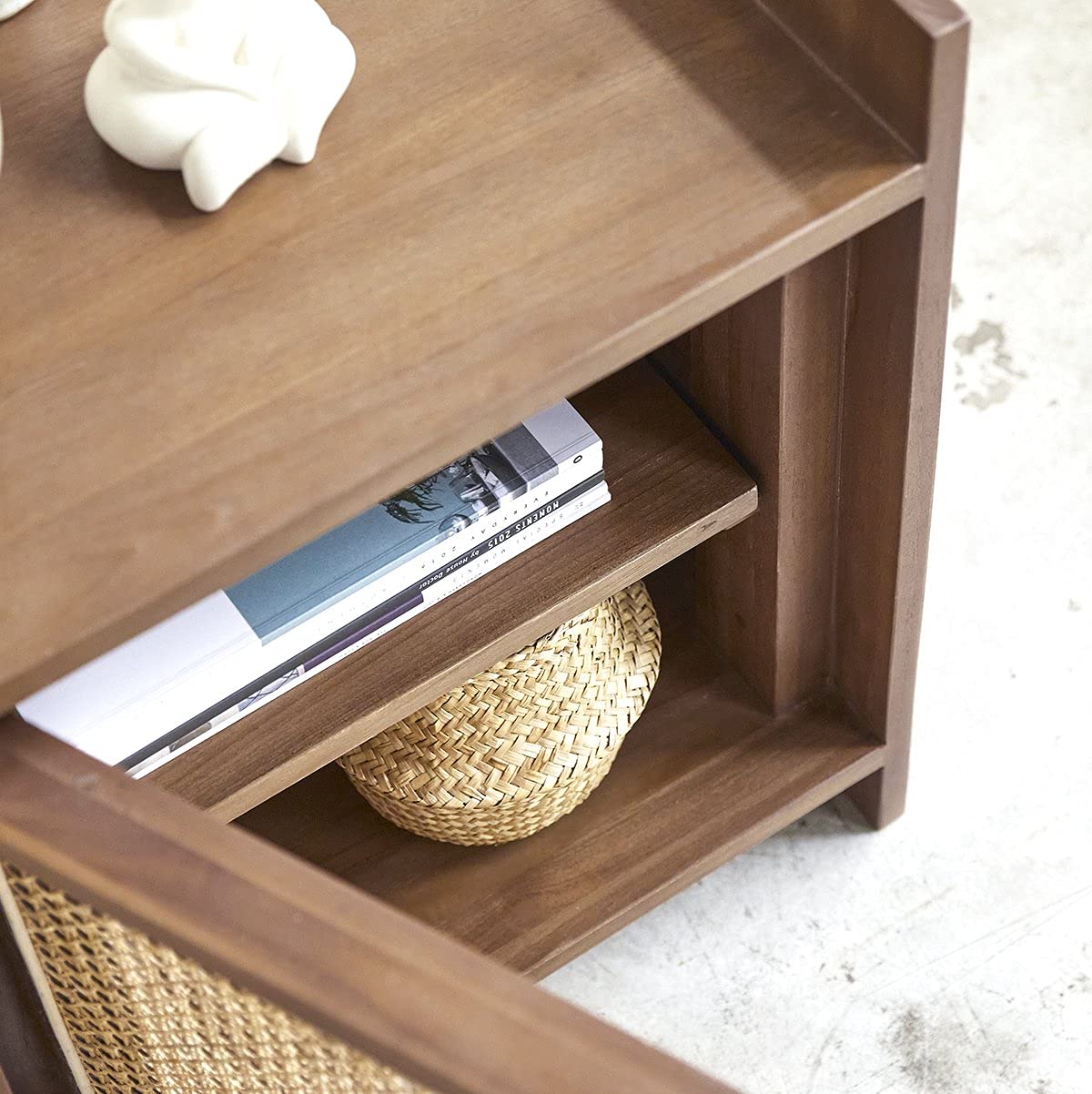 The kashth Solid Teak and canework Bedside Table