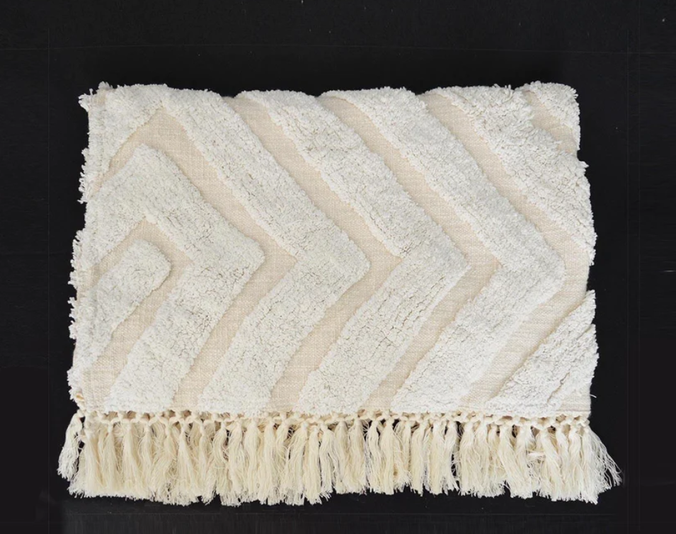 OFF WHITE Cotton tufted Throw blanket, diamond pattern tufting, couch throw, picnic blanket, 100% cotton