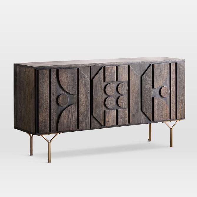 Sideboard made in solid mango wood with 3 doors with metal legs