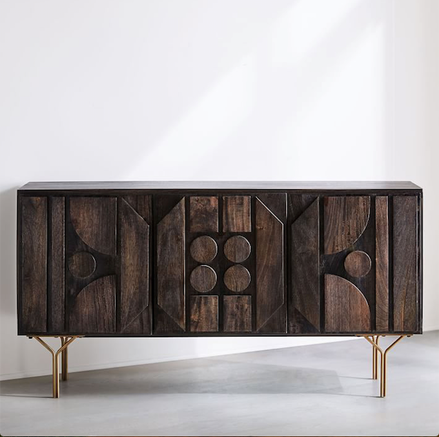 Sideboard made in solid mango wood with 3 doors with metal legs