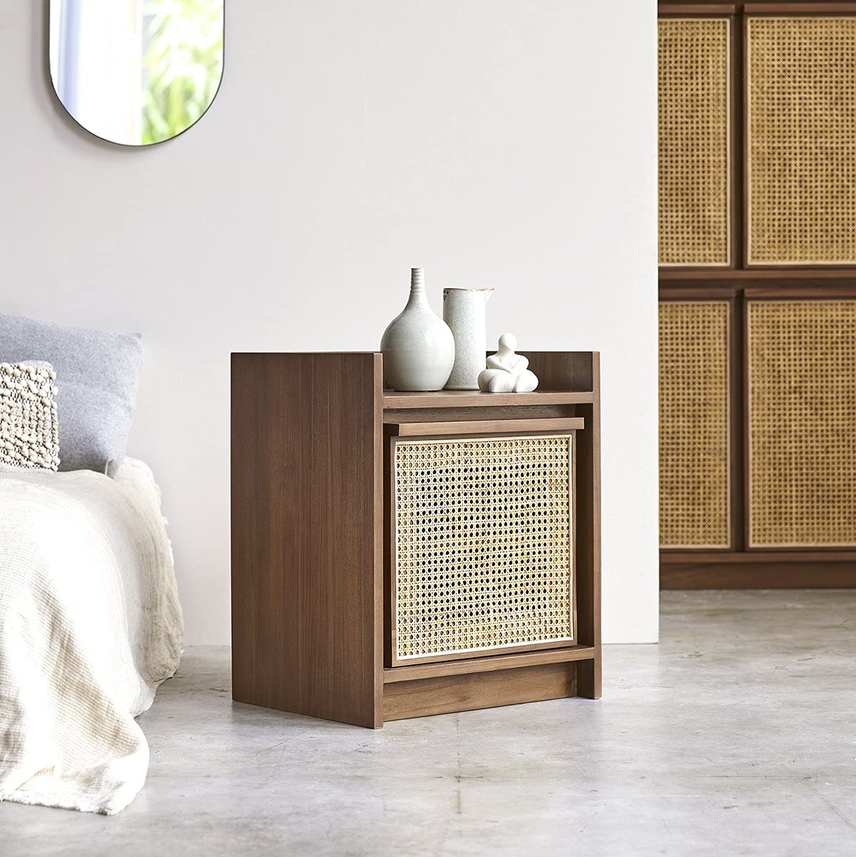 The kashth Solid Teak and canework Bedside Table