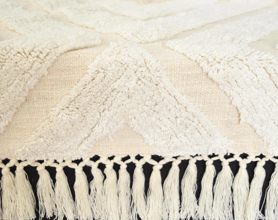 OFF WHITE Cotton tufted Throw blanket, diamond pattern tufting, couch throw, picnic blanket, 100% cotton