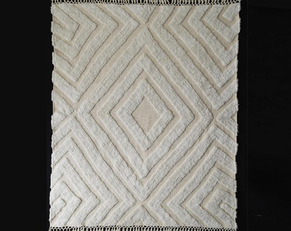OFF WHITE Cotton tufted Throw blanket, diamond pattern tufting, couch throw, picnic blanket, 100% cotton