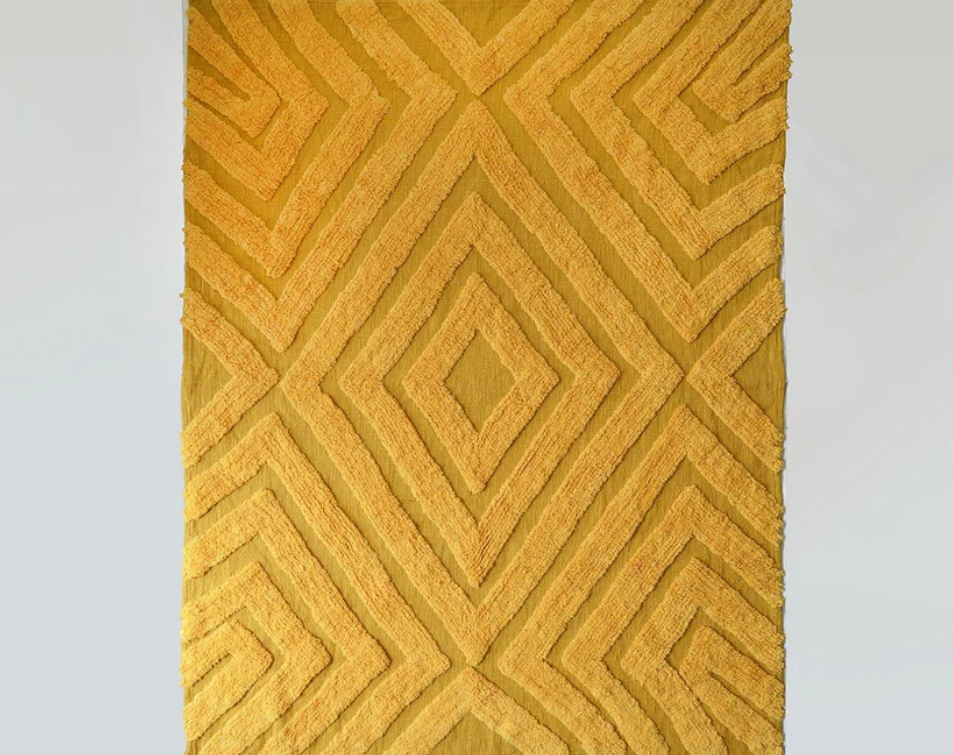 MUSTARD YELLOW Cotton tufted Throw blanket, diamond pattern tufting, couch throw, picnic blanket, 100% cotton, 44X55 inches