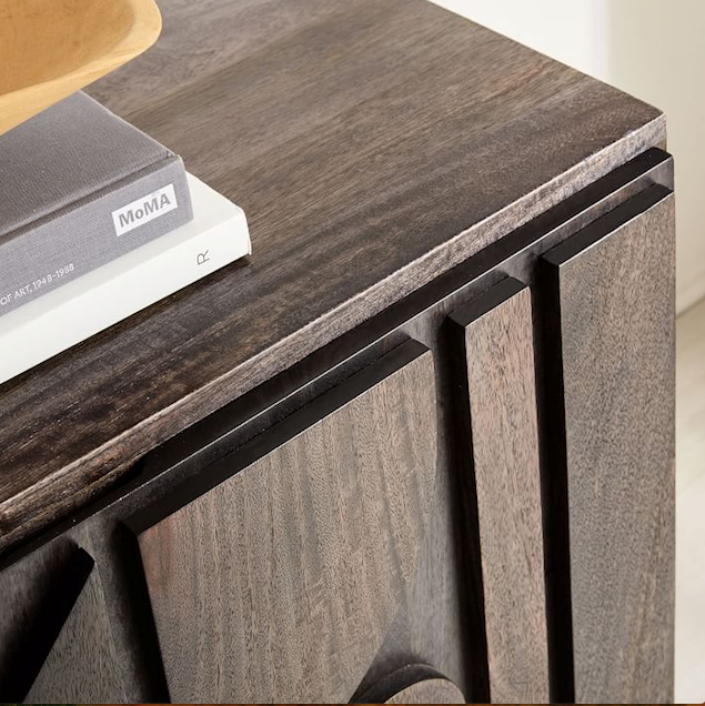 Close up of the sideboard with the wood finish