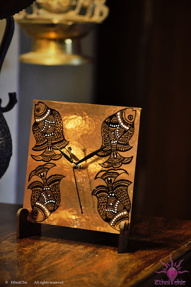 Hand painted Madhubani Fish Table Clock