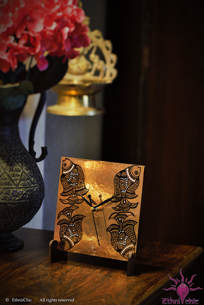 Hand painted Madhubani Fish Table Clock