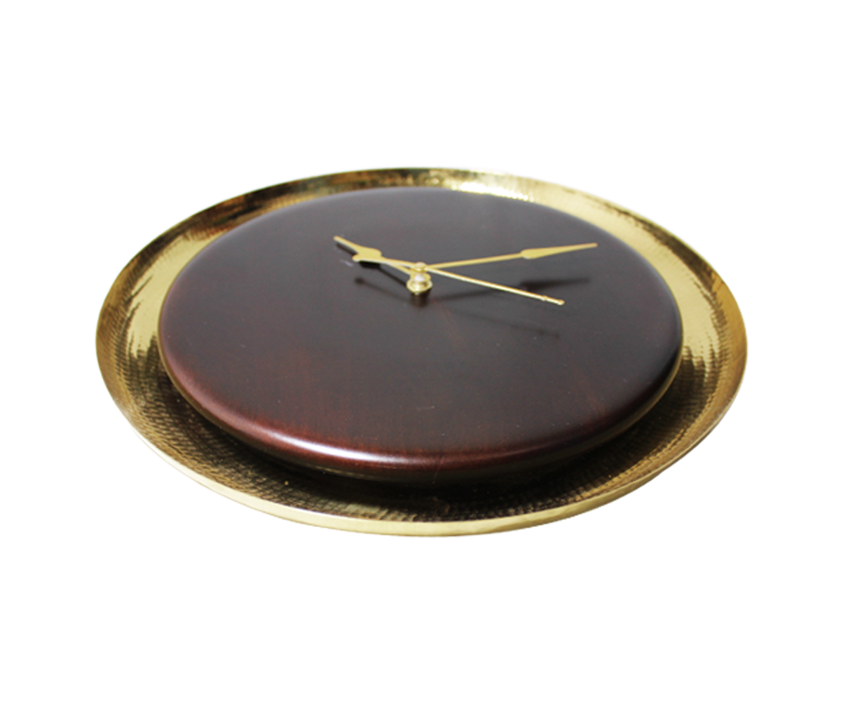 Aevum Wood and Brass Wall Clock - Brown & Gold