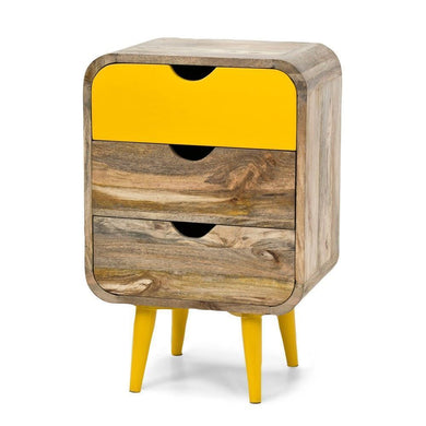 yellow 3 drawer bed side table