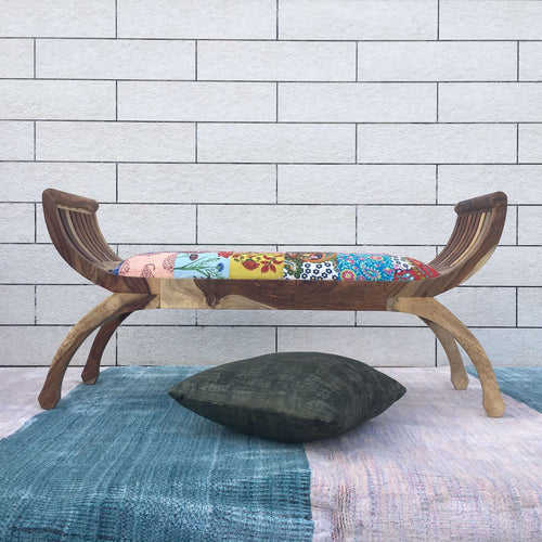 handcrafted solid mango wood lotus bench