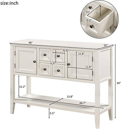 The kashth Designs Buffet Cabinet Kitchen Storage Buffet and Sideboard Table Console Tables with Four Storage Drawers Two Cabinets and Bottom (White)