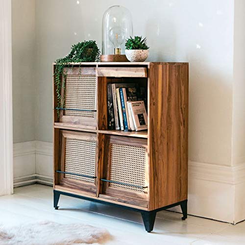 The kashth, Unique Book Shelf Cabinet Furniture | Book Shelves for Living Room | Open Bookcases with 4 Shelf with Door | Mango Wood