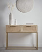 The kashth Solid Wood Luxurious 2 Drawer with Tray at Bottom Alex Console Hall Table White with Golden Finish Iron Frame