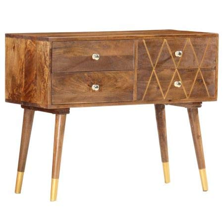 The kashth Furniture Console Desk with 4 Drawers, Mango Wood, Chestnut | Brass Inlay, One Size  In Stock