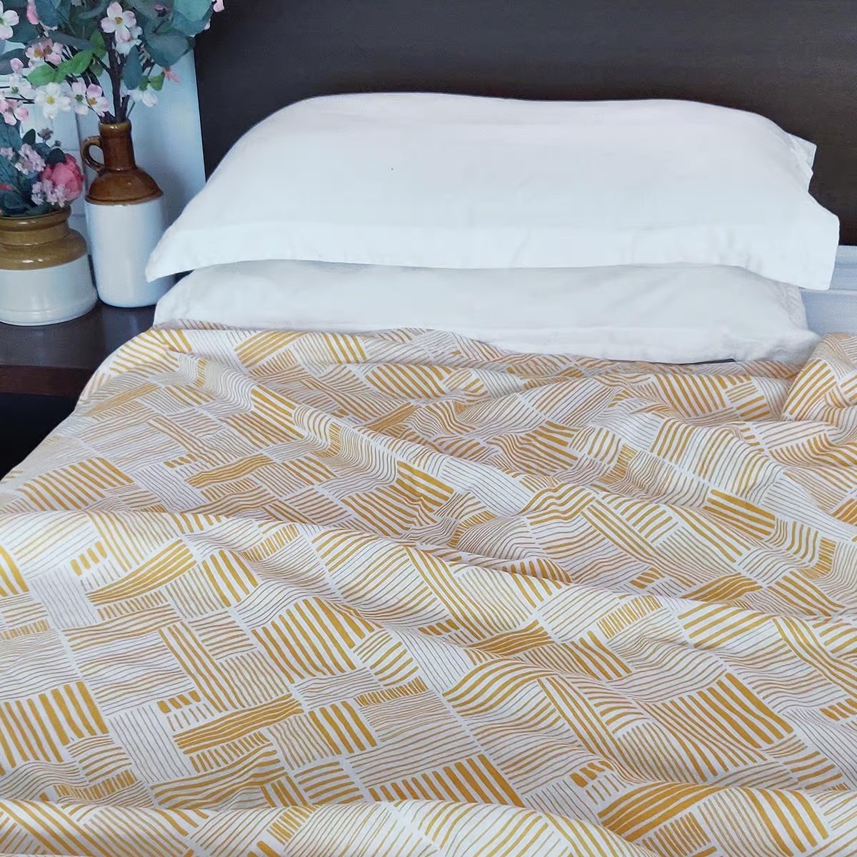 MODERN RETRO – Yellow stripe print soft Cotton three layer dohar, sizes available