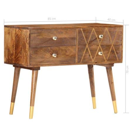 The kashth Furniture Console Desk with 4 Drawers, Mango Wood, Chestnut | Brass Inlay, One Size  In Stock