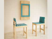 Load image into Gallery viewer, Blue and Natural Solid Wood 2 seater Wall Mounted Folding Dining Set interior placement