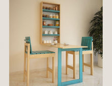 Load image into Gallery viewer, Blue and Natural Solid Wood 2 seater Wall Mounted Folding Dining Set