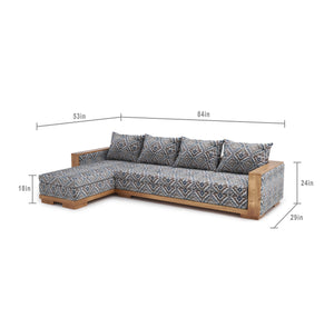 handcrafted solid wood L shaped sofa dimensions