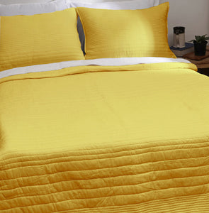 YELLOW luxury 300TC cotton satin Quilt with coordinated pillow cases, Sizes available