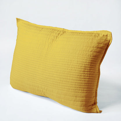 Yellow 300TC cotton satin luxury quilted pillow covers, stripe quilting pattern, Sizes available