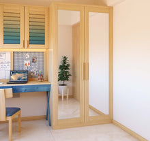 Load image into Gallery viewer, Brown Solid Wood Two Shutter Wardrobe with Mirror Paneled Shutters