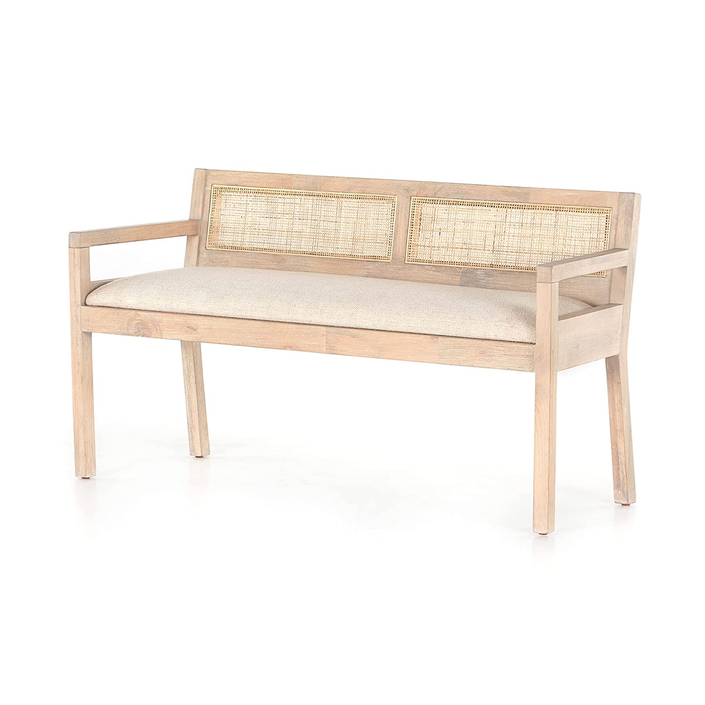 The kashth Mango Wood Montoya Padded Bench, Brown  In Stock