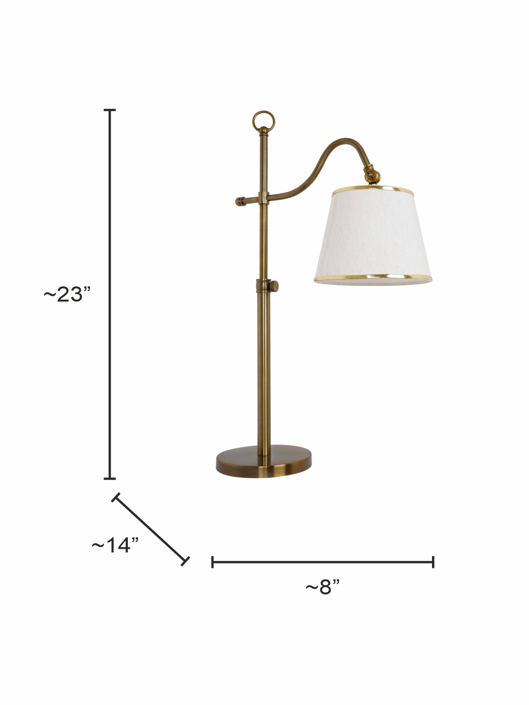 Table Light With White Textured Gold Rim Fabric Shade dimensions