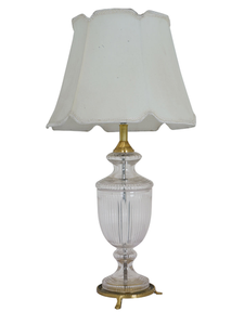Royal Antique 27 Inch Single Trophy Glass & Brass Table Lamp Light With 14 Inch Off White Scalloped Borders Fabric Shade