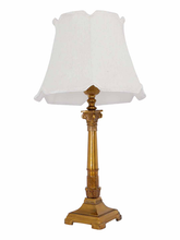 Load image into Gallery viewer, Antique Gold Finish Roman Corinthian 26 Inch Single Aluminium Column Table Lamp Light With 14 Inch Off White Scalloped Borders Fabric Shade