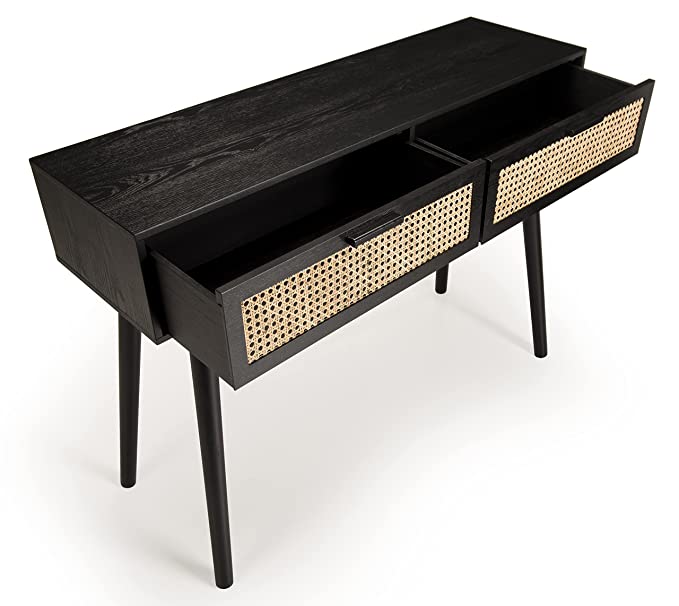 The kashth 2 Black Wood Console with Cane Drawers (Black)