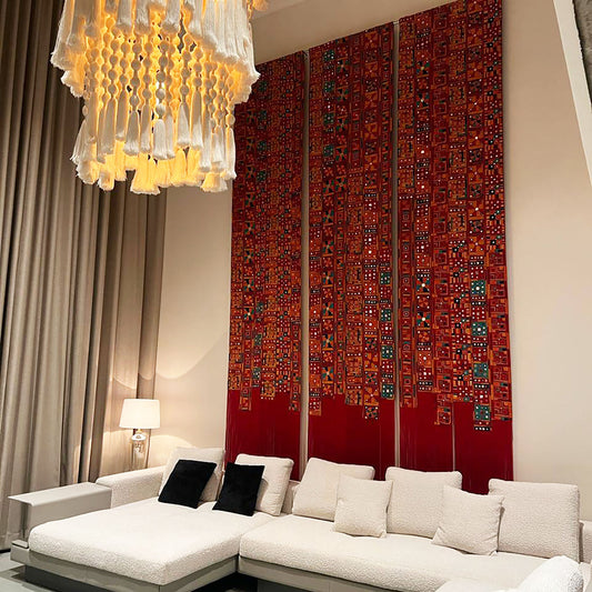 BANJARA embroidered wall art with fringes, handmade, jewel tones, 108X180 inches, sizes available