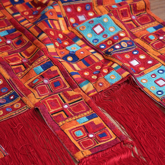 BANJARA embroidered wall art with fringes, handmade, jewel tones, 108X180 inches, sizes available