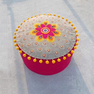 Embroidered Tribal Pattern Pouf