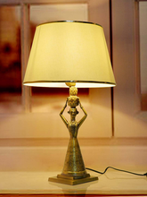 Load image into Gallery viewer, Antique Rajasthani Kalash Belle Brass Table Lamp with Off White Tapered Fabric Shade