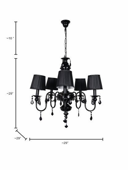 Absolute Black Victorian Accent Classic Black 5-Light Steel Chandelier With Black Crystals & 6 Inch Pleated Shades dimensions