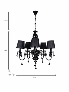 Absolute Black Victorian Accent Classic Black 5-Light Steel Chandelier With Black Crystals & 6 Inch Pleated Shades dimensions