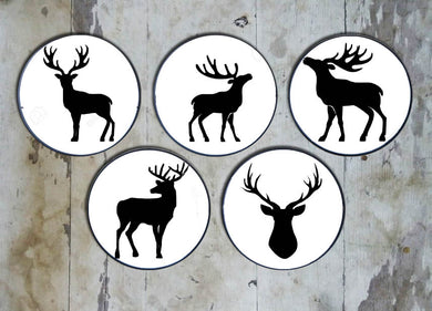 Hand-painted Set of 5 Black Deer Wall Plates