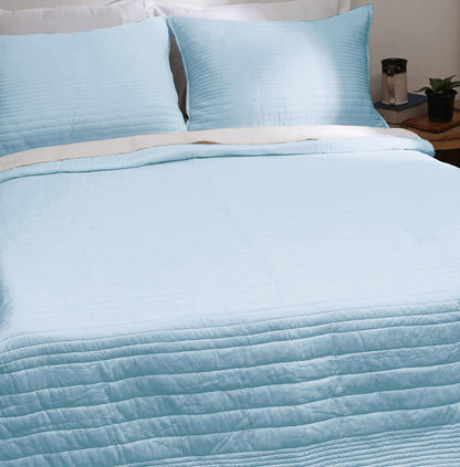 Blue 300TC quilted bedspread, stripe pattern luxury quilt, Sizes available