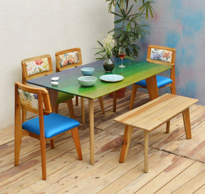 Blue and Green Maldives Inspired Solid Wood 6 Seater Dining Set