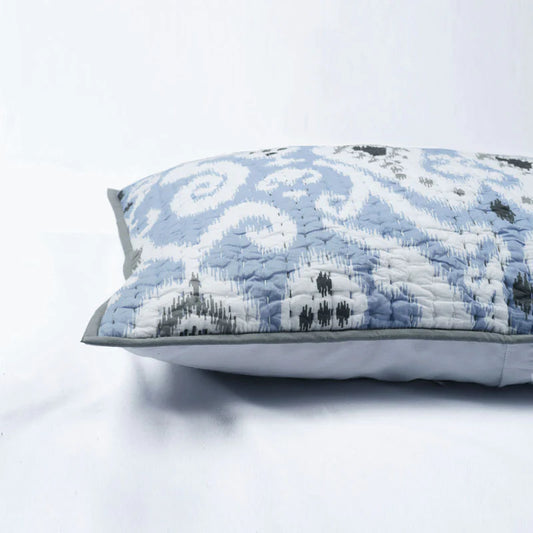 Blue ikat cotton kantha quilted pillow cover, sizes available