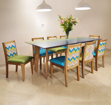 Load image into Gallery viewer, Blue and Olive Maldives Inspired Solid Wood 8 Seater Dining Set