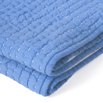 Stonewashed Denim blue colour quilted Throw blanket, simple stripe hand quilting, 100% cotton, 50X60 inches