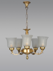 Small Traditional Brass Chandelier in low lighting