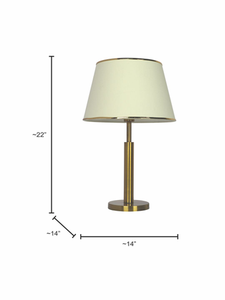 Transitional Brushed Brass Finished Metal Table Lamp with off-White Fabric Shade
