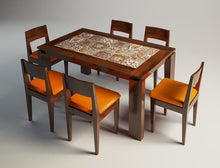 Load image into Gallery viewer, Brown Solid Wood 6 Seater Dining Set with Blue, Brown and Orange Tile Inlay and 6 chairs