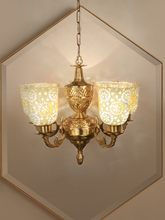 Load image into Gallery viewer, Priya 5 Light Brass Chandelier with Tilak Mosaic Glass Shades